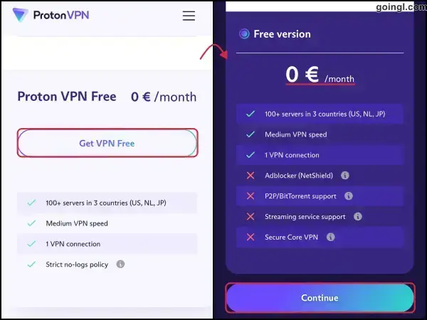 選擇Protonvpn免費方案